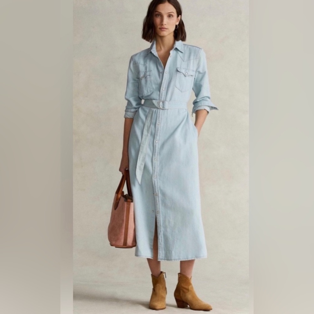 Polo Ralph Lauren light wash, long sleeve denim dress, 6!